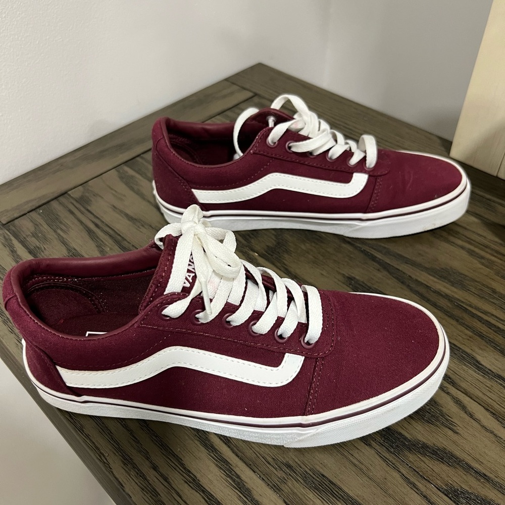 Burgundy and White Vans